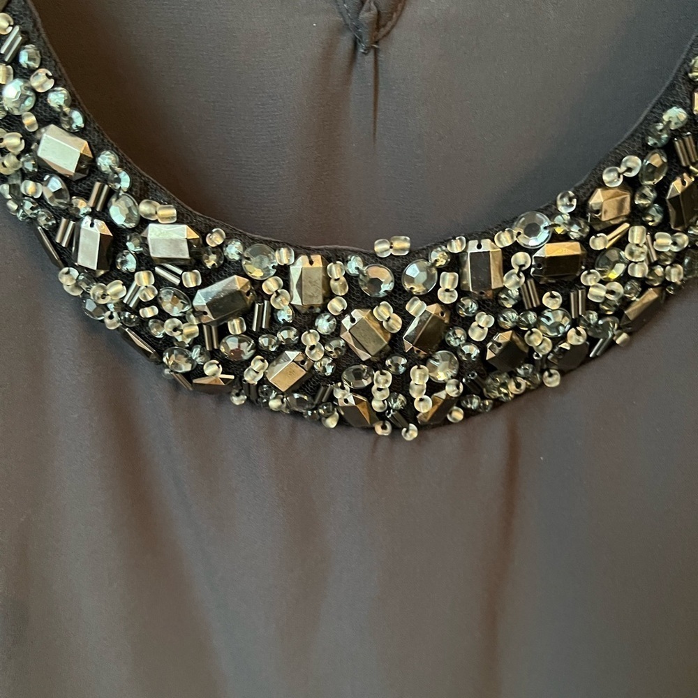 Socialite Gray Embellished Short Sleeve Blouse Rhinestone Size L Career - Picture 3 of 6